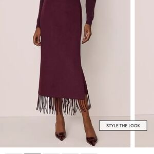 Ann Taylor Fringe-Hem Maxi Skirt in Plum